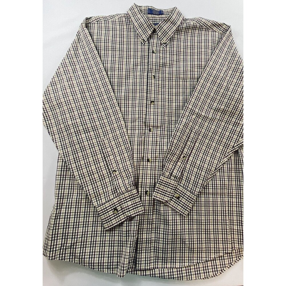 Pendleton Mens Brown Burgundy Tan Checkered Button Down Long Sleeve Shirt Size L